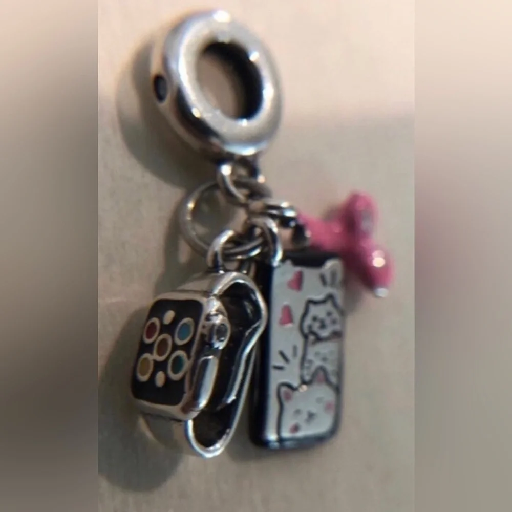 Triple Dangle IPhone, AirPods, Apple Watch Charm For Pandora Braclet Sil…